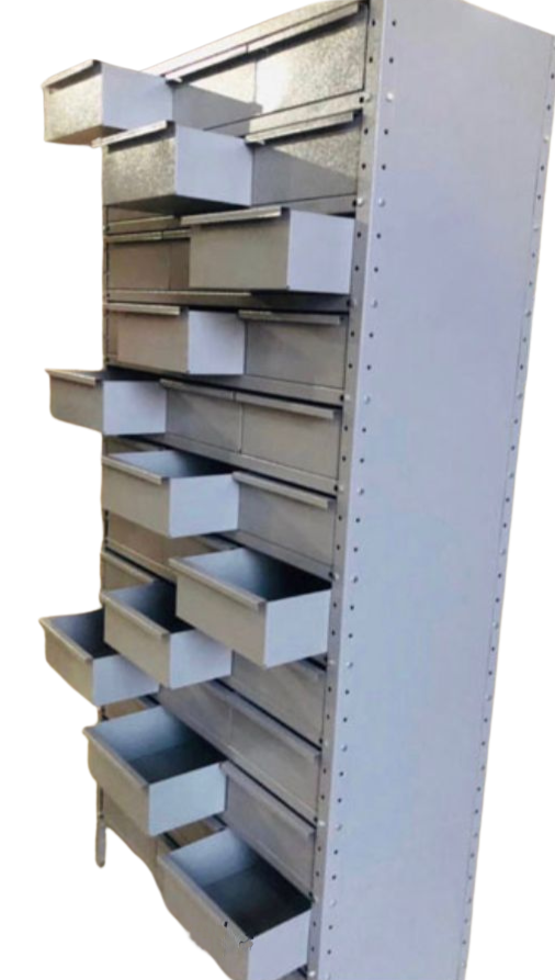 Estante Gaveteiro cinza 36 gavetas padrão 30cm Altura 198cm